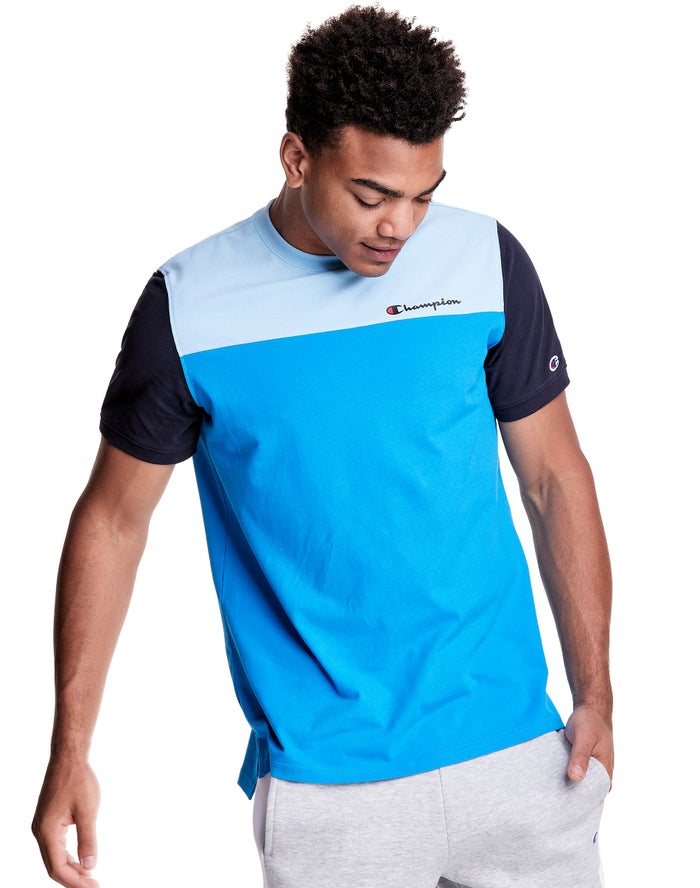 Champion Colorblock - Miesten Sininen T-Paita - Suomi 5643871-GX